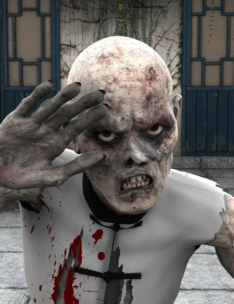 3D CG rendering of a Kung fu master zombie