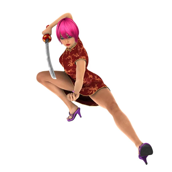 3D CG rendering of a Kung fu girl — Stock Photo, Image