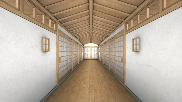 日本走廊 3d cg 渲染 — 图库照片