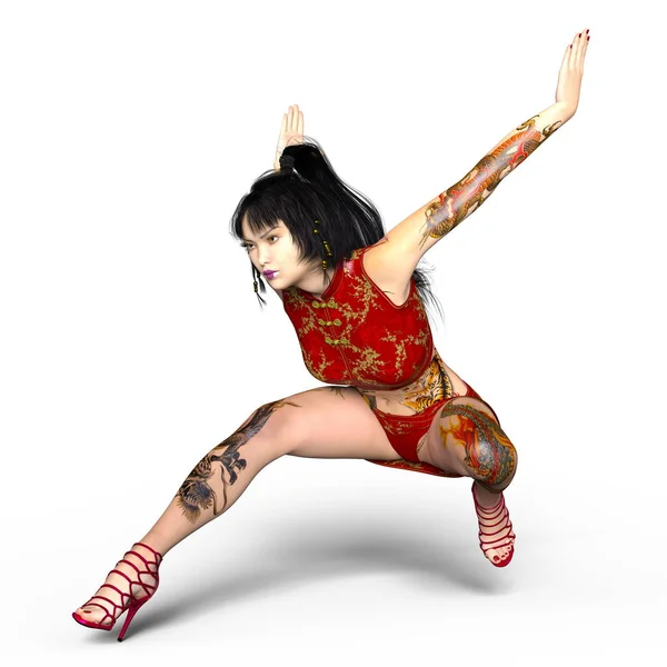 3D CG representación de una chica Kung-fu — Foto de Stock