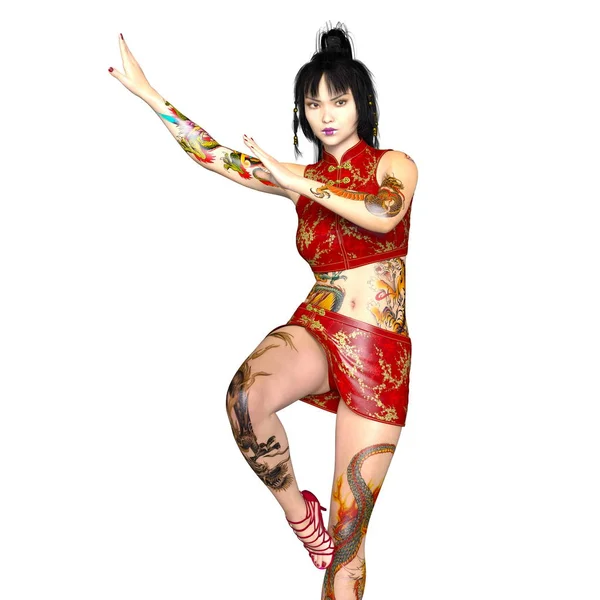 3D CG renderização de uma menina Kung-fu — Fotografia de Stock