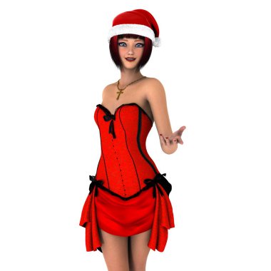 Noel Baba şapkalı genç bir kadın.