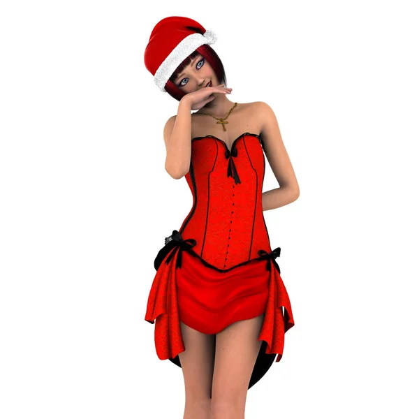 Jeune femme avec santa claus chapeau — Photo