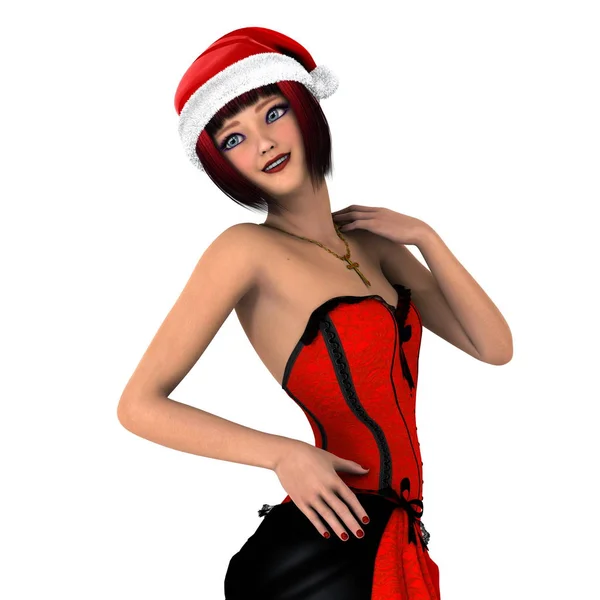 Junge Frau mit Weihnachtsmann-Hut — Stockfoto