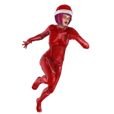 Noel Baba şapkalı genç bir kadın.