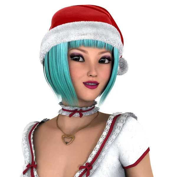 Jeune femme avec santa claus chapeau — Photo