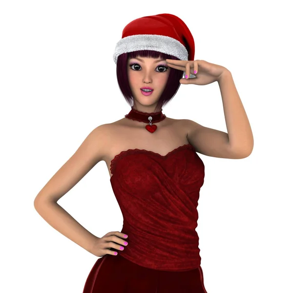 Giovane donna con cappello Babbo Natale — Foto Stock