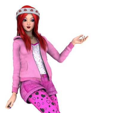 Noel Baba şapkalı genç bir kadın.