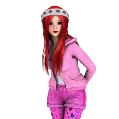 Noel Baba şapkalı genç bir kadın.