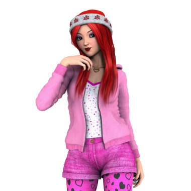 Noel Baba şapkalı genç bir kadın.