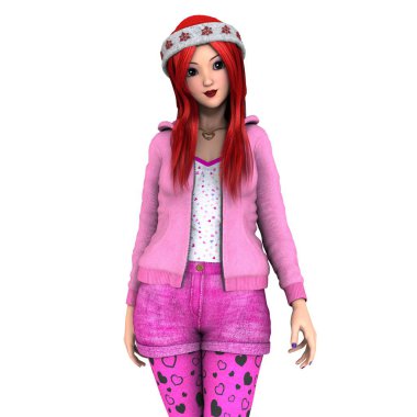 Noel Baba şapkalı genç bir kadın.