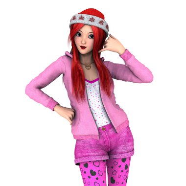 Noel Baba şapkalı genç bir kadın.