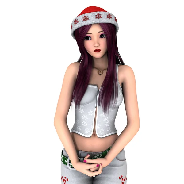 Młoda kobieta w kapeluszu Świętego Mikołaja — Zdjęcie stockowe