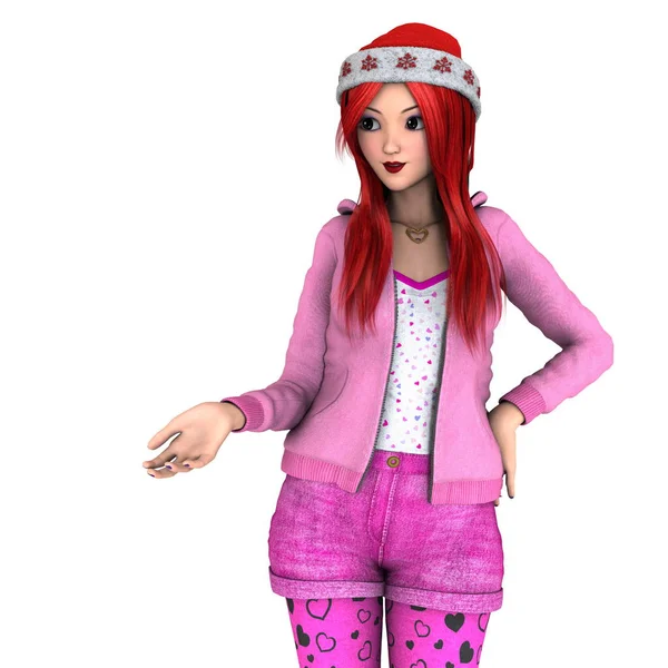 Noel Baba şapkalı genç bir kadın.