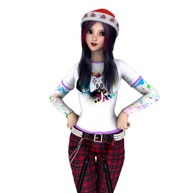 Noel Baba şapkalı genç bir kadın.