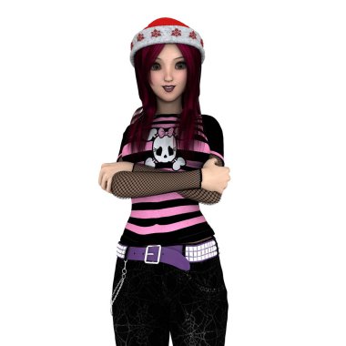 Noel Baba şapkalı genç bir kadın.