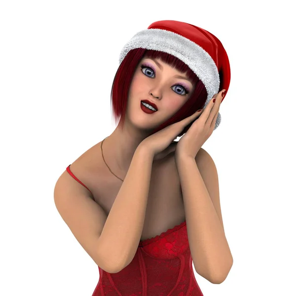 Giovane donna con cappello Babbo Natale — Foto Stock