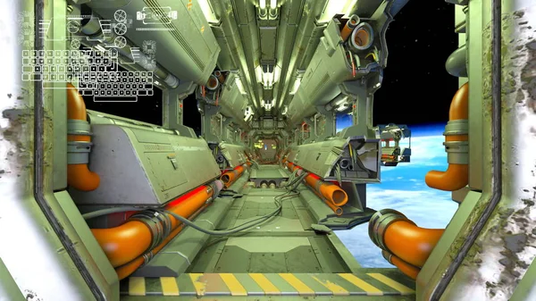 3D-cg rendering van ruimteschip binnenboordmotor — Stockfoto