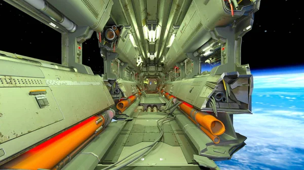 3D CG representación de la nave espacial a bordo — Foto de Stock