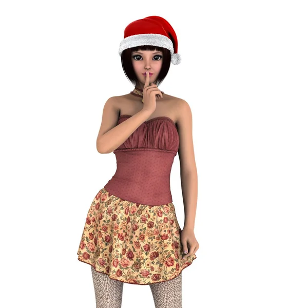 Jonge vrouw met kerstman hoed — Stockfoto