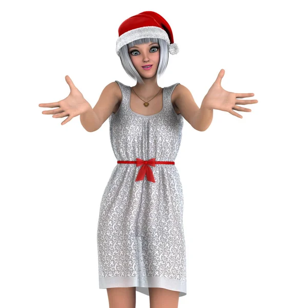 Jonge vrouw met kerstman hoed — Stockfoto