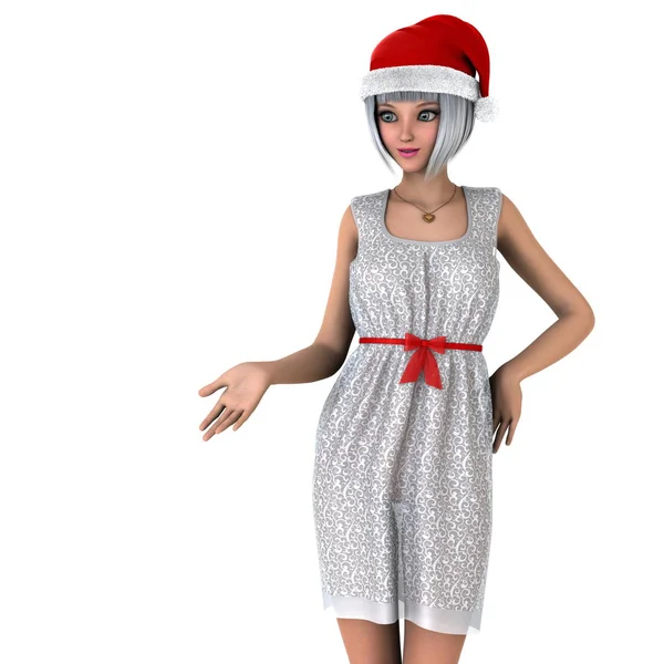 ผู้หญิงสาวที่มีหมวกซานตาคลอส — ภาพถ่ายสต็อก