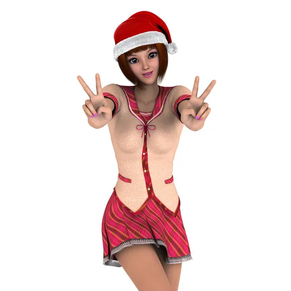 Junge Frau mit Weihnachtsmann-Hut — Stockfoto