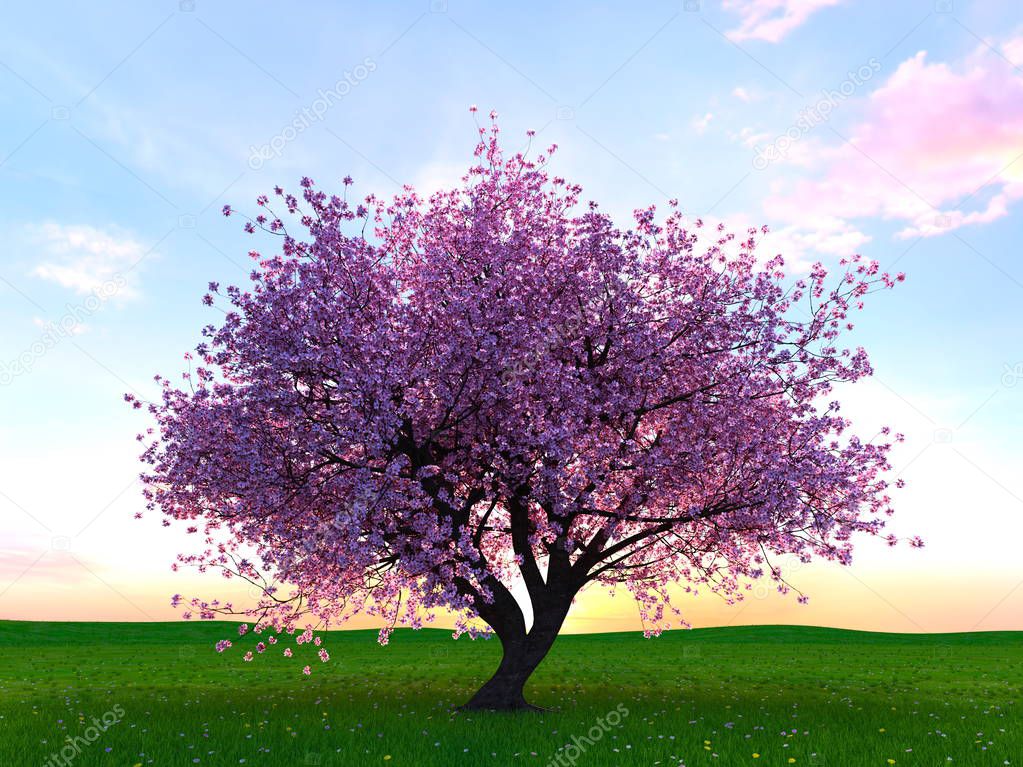 3D CG rendering of a cherry tree