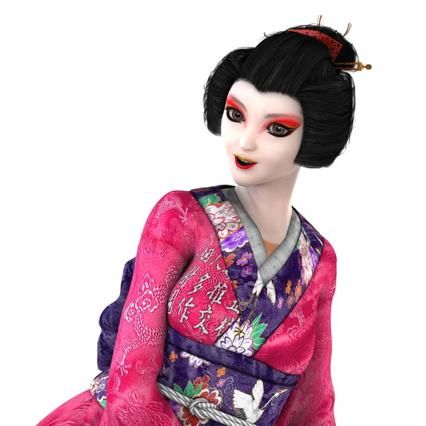 3D CG renderização de uma menina gueixa — Fotografia de Stock