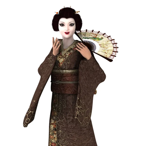 3D cg-rendering av en geisha flicka — Stockfoto