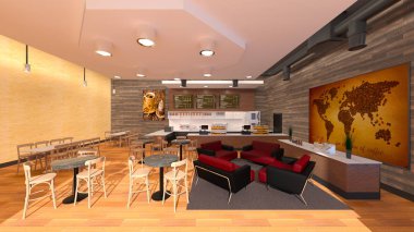 bir kafe 3d cg render