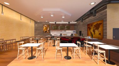 bir kafe 3d cg render