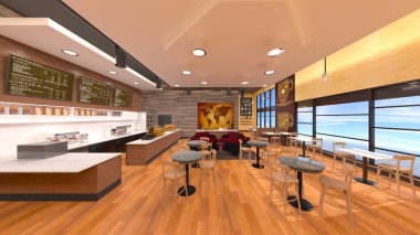 bir kafe 3d cg render