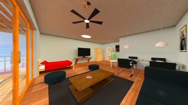 3D CG prestação de uma sala de estar — Fotografia de Stock