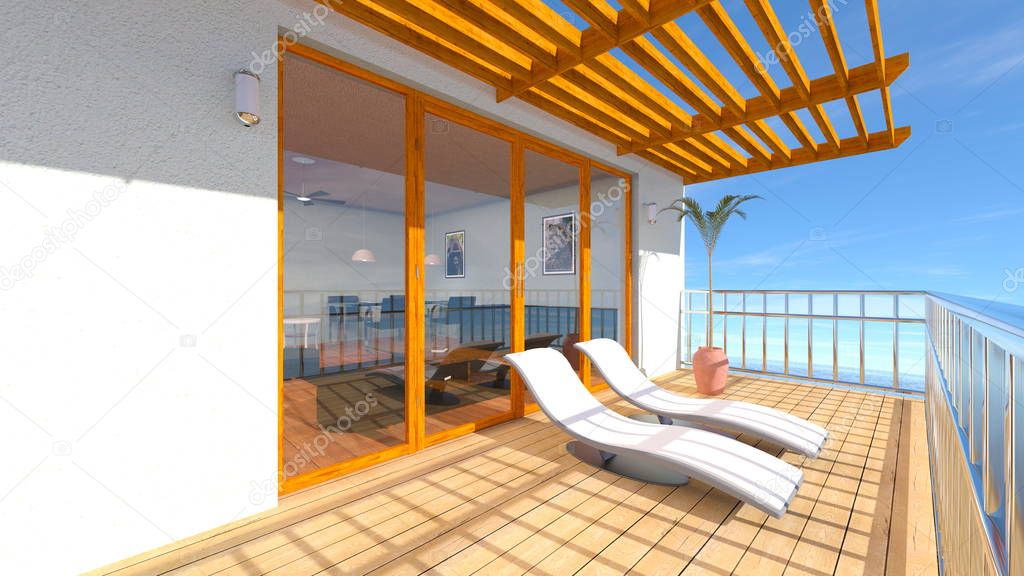 3D CG rendering of balcony