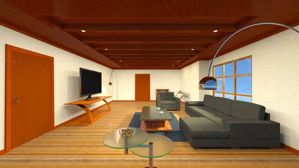 Vykreslování 3D cg obývacího pokoje — Stock fotografie