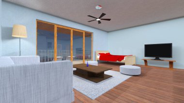 3d cg işleme oturma odası