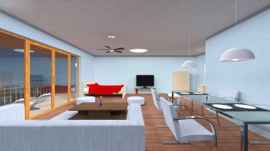 3d cg işleme oturma odası