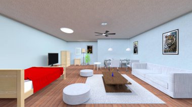 3d cg işleme oturma odası