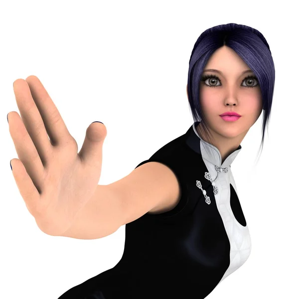 Rendering 3D CG di una ragazza Kung fu — Foto Stock