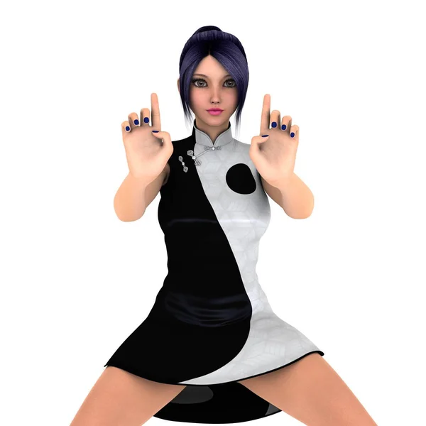 3D CG renderização de uma menina Kung fu — Fotografia de Stock