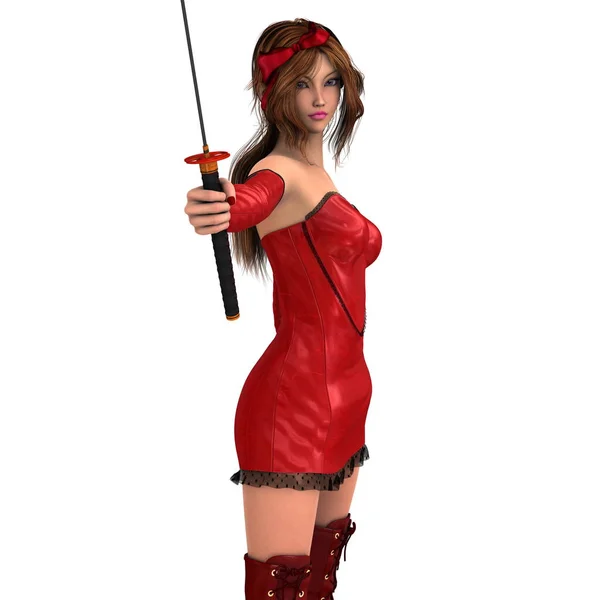3D cg-rendering av en kvinnlig fäktare — Stockfoto