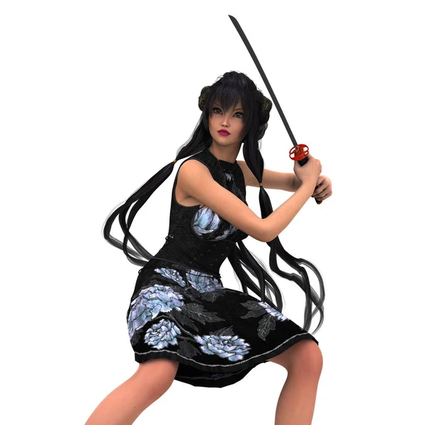 3D cg-rendering av en kvinnlig fäktare — Stockfoto