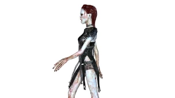 Rendering 3D CG di uno zombie femminile ambulante . — Video Stock