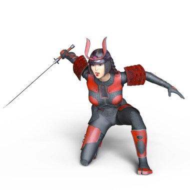 3d cg işleme bir kadın samuray savaşçı