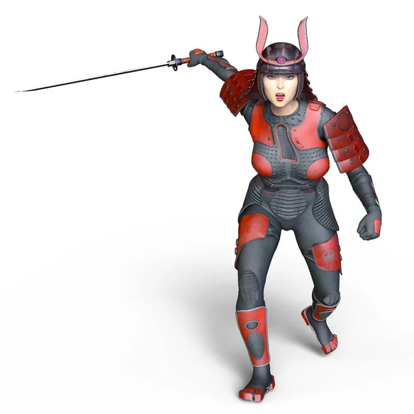 3D CG renderização de um guerreiro samurai feminino — Fotografia de Stock