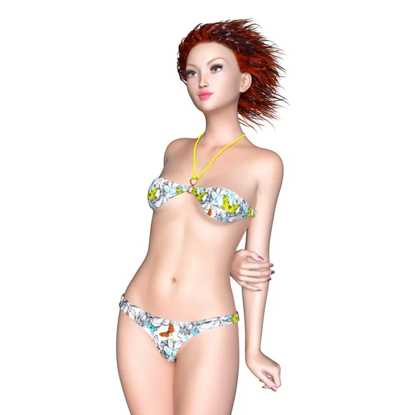 3D CG renderização de uma mulher biquíni — Fotografia de Stock