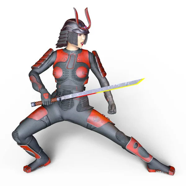 3D CG renderização de um guerreiro samurai feminino — Fotografia de Stock