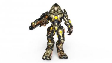 yürüyen bir savaş robotu 3d cg render