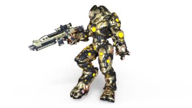 yürüyen bir savaş robotu 3d cg render